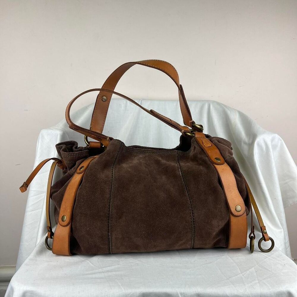 Lucky Brand Messenger Brown Suede Leather Boho Hobo Hippie Shoulder Handbag